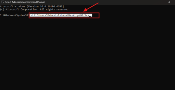 Navigating to Office folder in Command Prompt