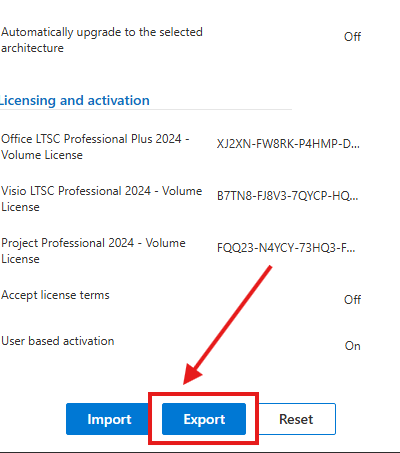 Exporting configuration file